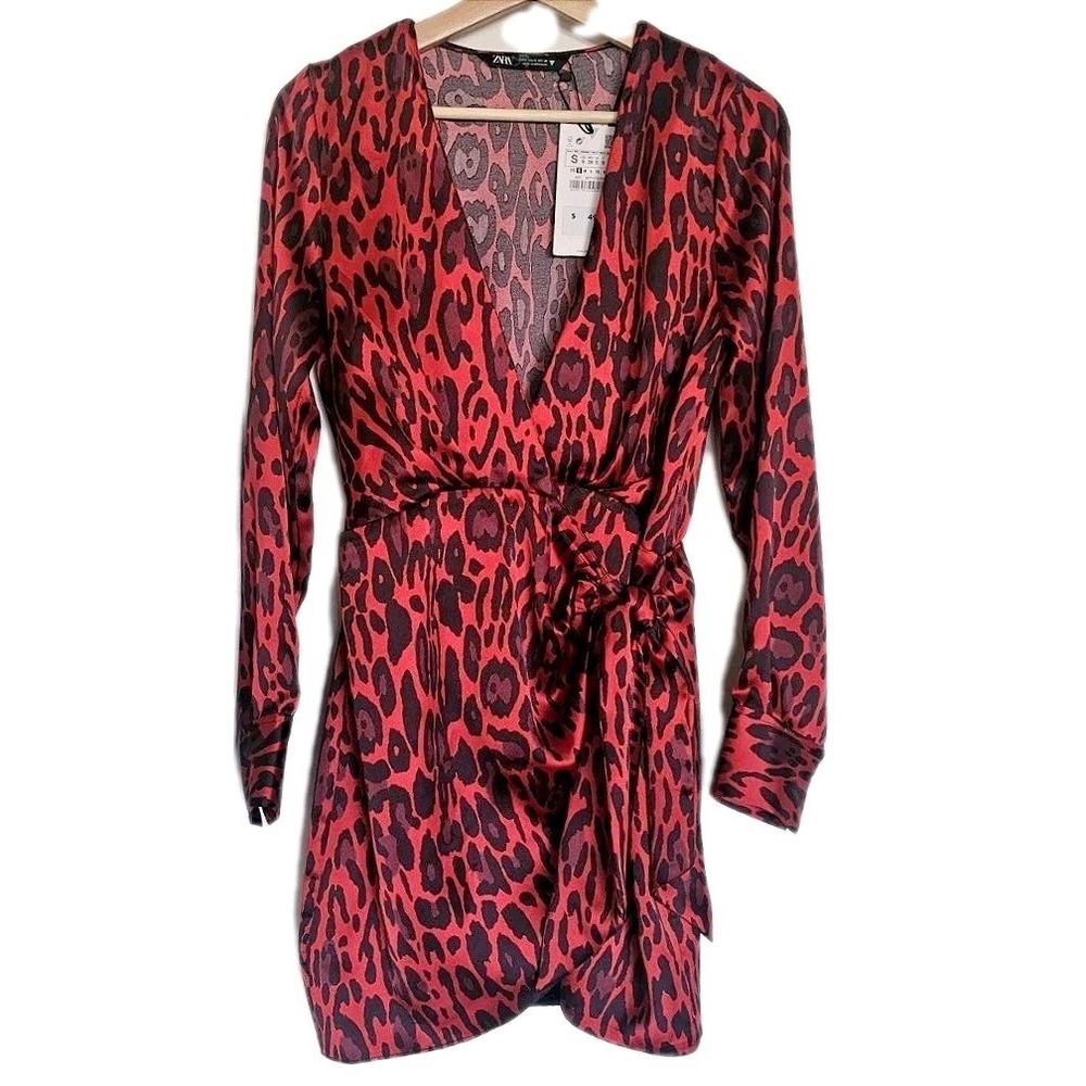 Zara Wrap Dress Size Small Animal Print Long Sleeve‎ Nwt